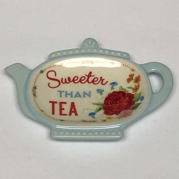 Pioneer Woman Tea Bag Holder Spoon Rest Sweet Rose Floral Sweeter Than Tea New - Picture 1 of 10